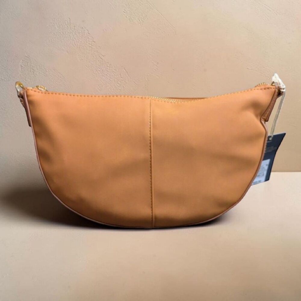 Universal Thread Tan Shoulder Bag, Minimalist Faux Leather Crescent Purse - Picture 2 of 4